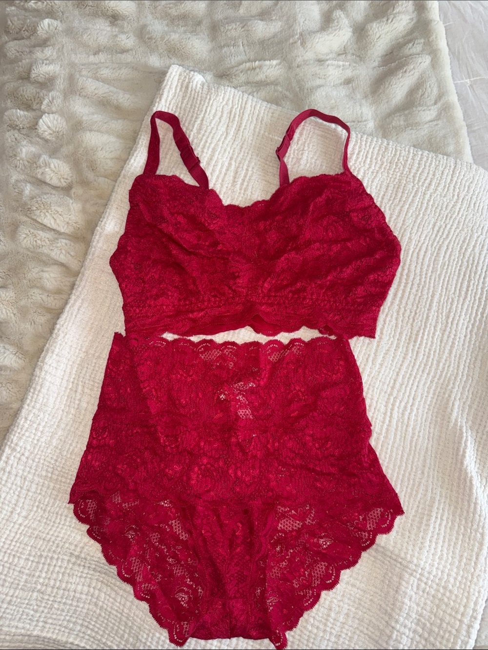 Ruby Red Lace High-Waist Bralette Set